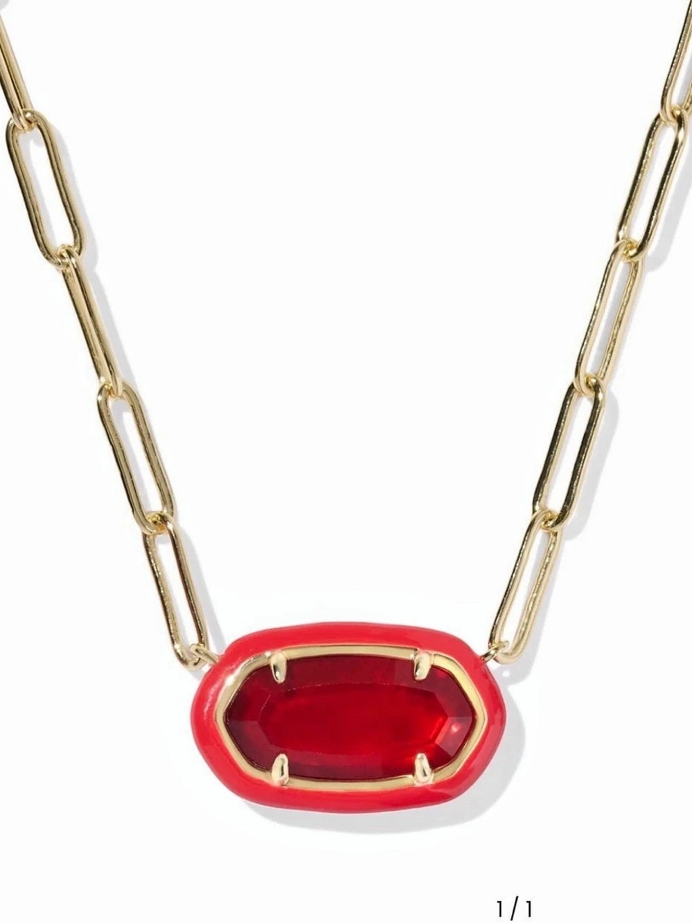 Kendra Scott Elisa Enamel Frame Gold Paperclip Necklace Gold-Tone Red Pendant